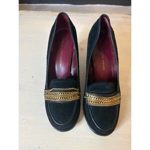 Marc by Marc Jacobs Women's Size 37.5 Black Suede Heels with Gold Chain Detail